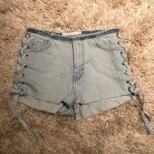 Zara Side Lace Cutoff Denim Shorts